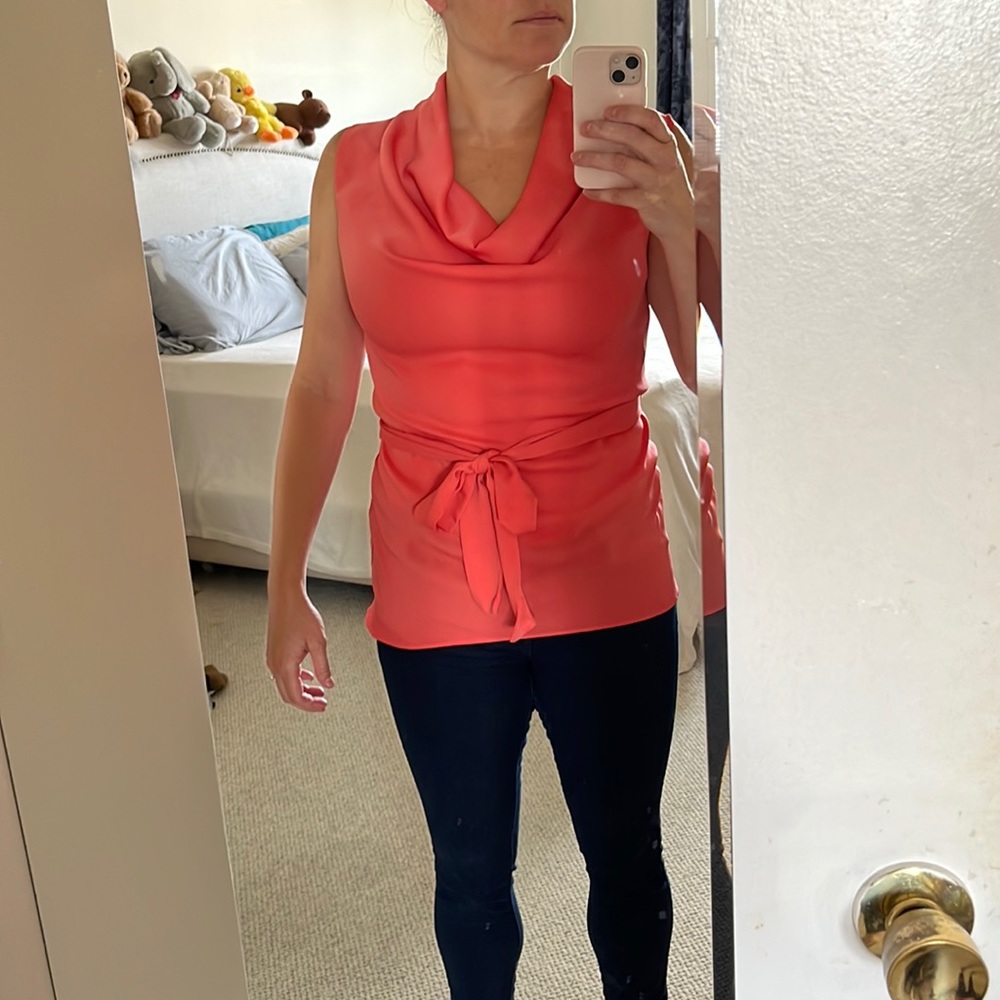 Worthington Coral Sleeveless Cowl Neck Top with Waist Tie size Small